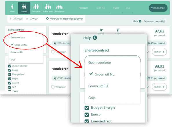 groene stroom vergelijker