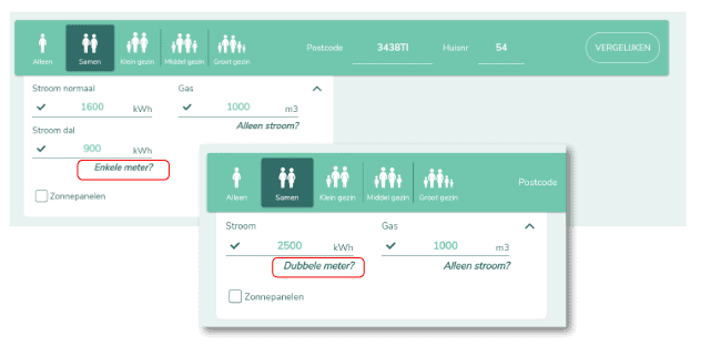 energie vergelijken met enkele en dubbele meter